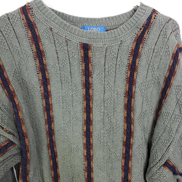 Lobo Pendleton Sweater Mens L USA Made Vintage Grandpa Chunky Striped 80s - Picture 2 of 7